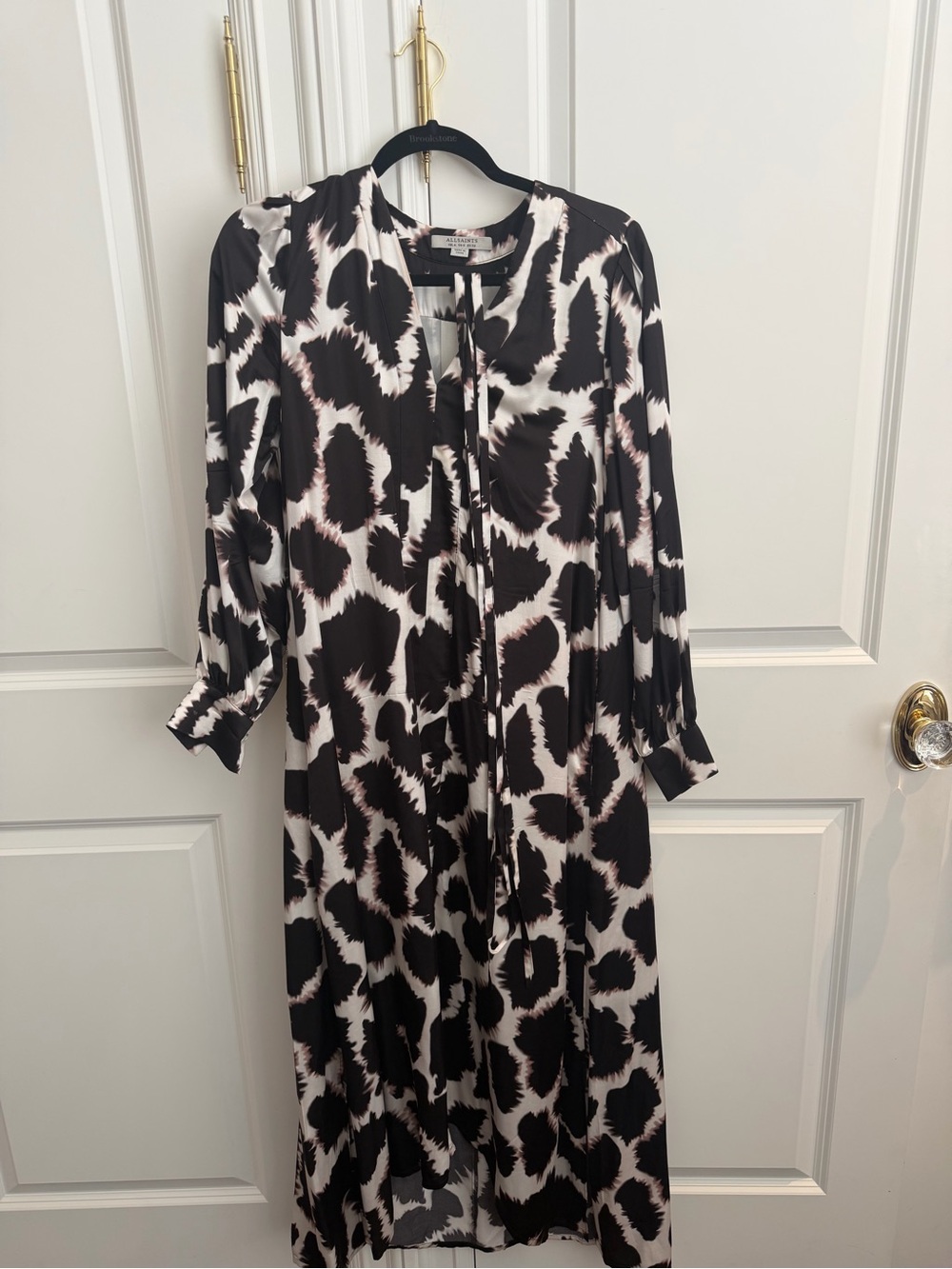 All Saints Black and White Animal-Print Midi Dress high style on bottom